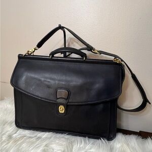 Coach Vintage Black Leather Briefcase with Gold Accents# 5266